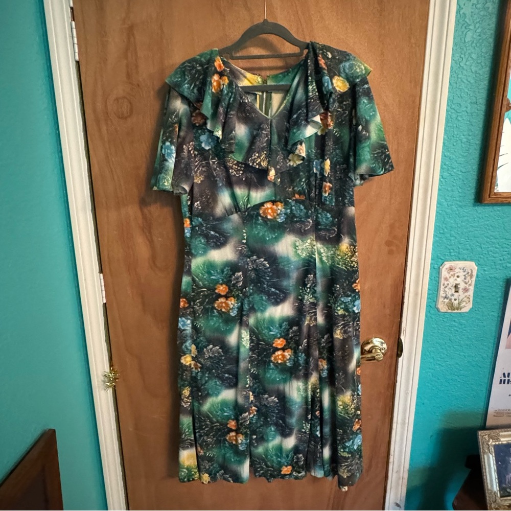 Floral Green and Orange Women's Dress